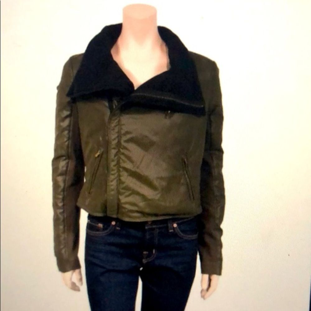 BCBG MaxAzria Emerson Asymmetric Moto Jacket Olive Green XS